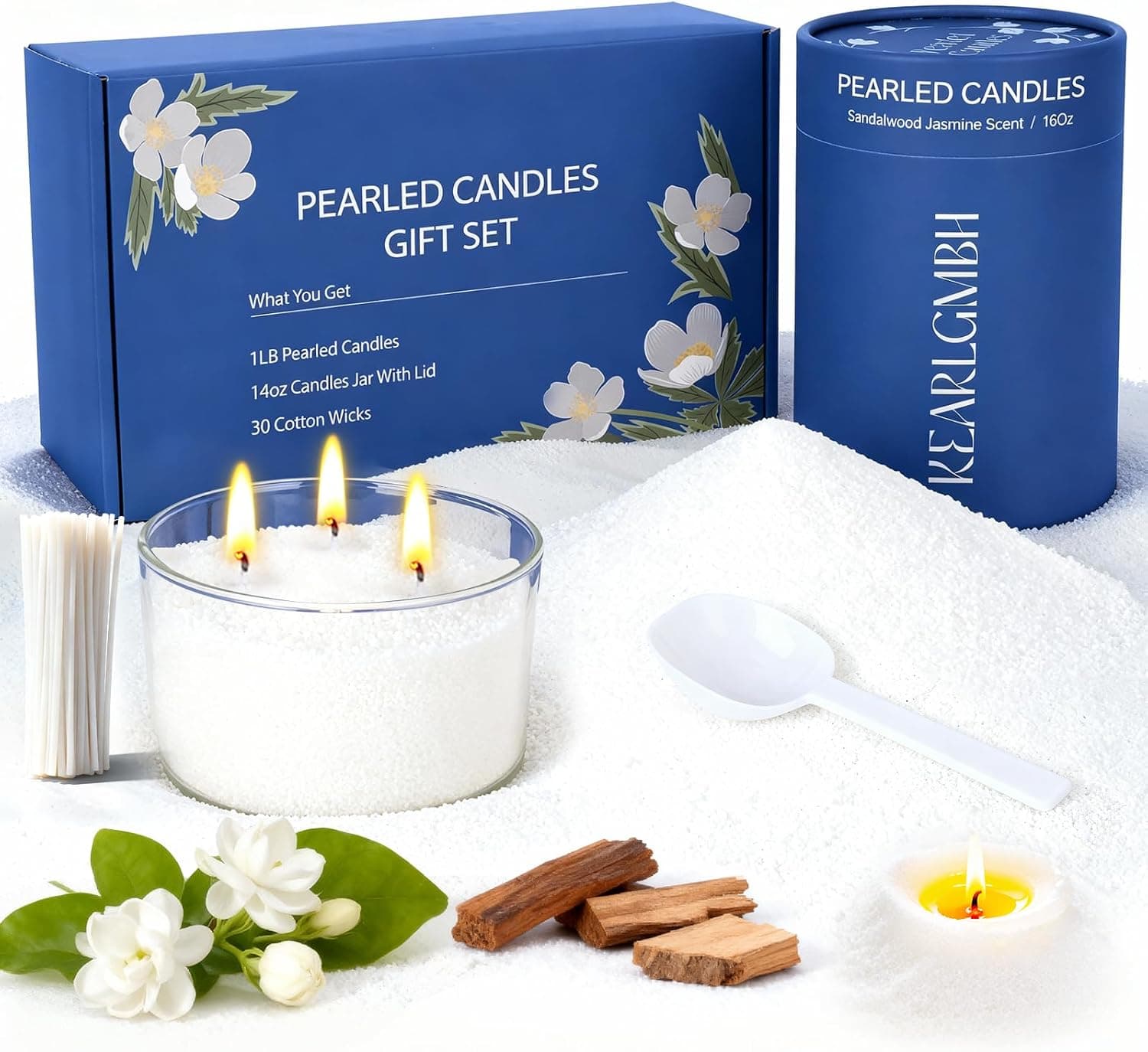 Cera de arena perlada para hacer velas sin fundir, con frasco de cristal y tapa de madera