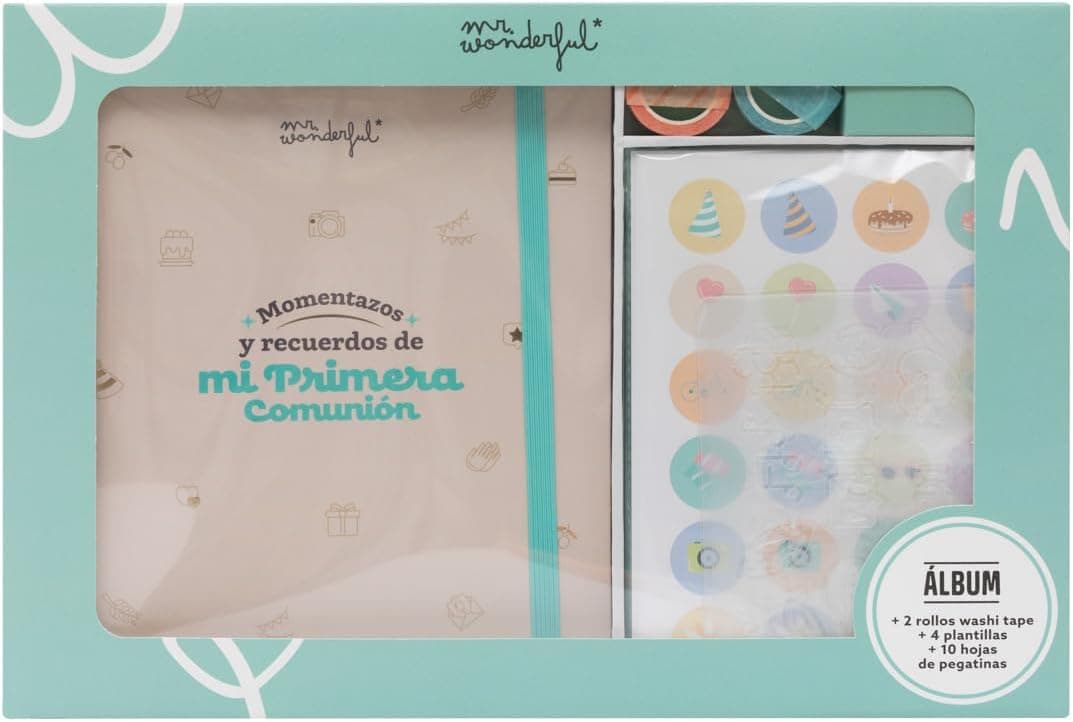 Kit de scrapbook de primera comunión con álbum, washi tape y pegatinas