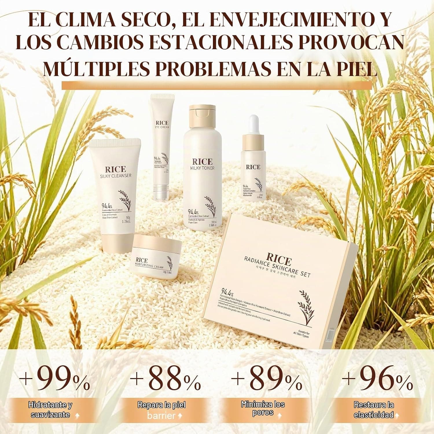 Kit skincare de arroz Miioto, 9 piezas, foto 3