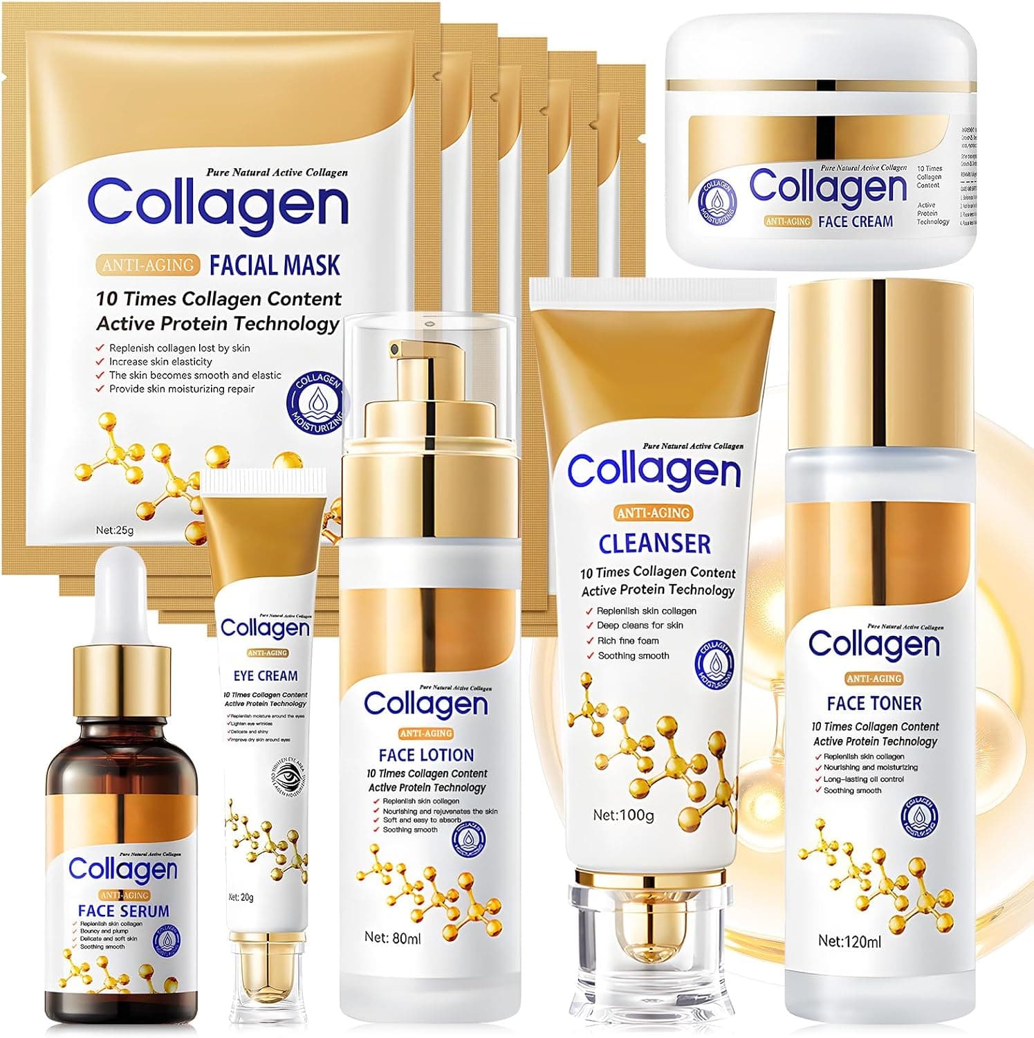Kit skincare de colágeno de Allony con 11 piezas