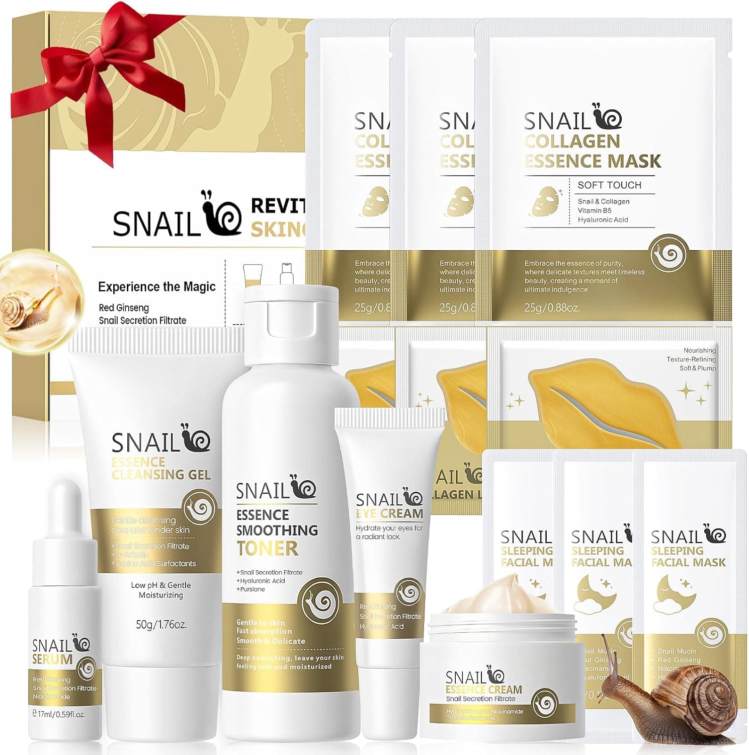 Kit de skincare coreano de baba de caracol, catorce piezas