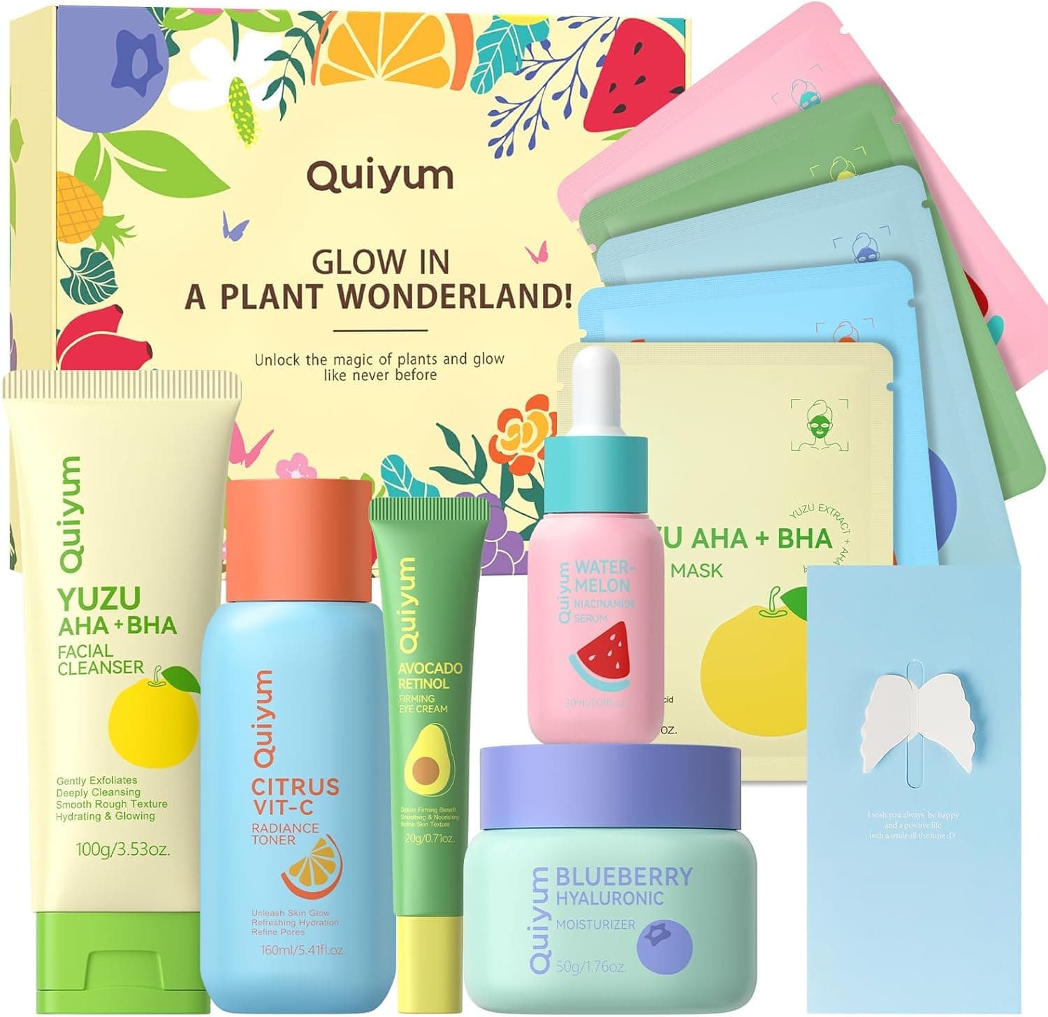 Kit de skincare facial frutal de diez piezas, QUIYUM
