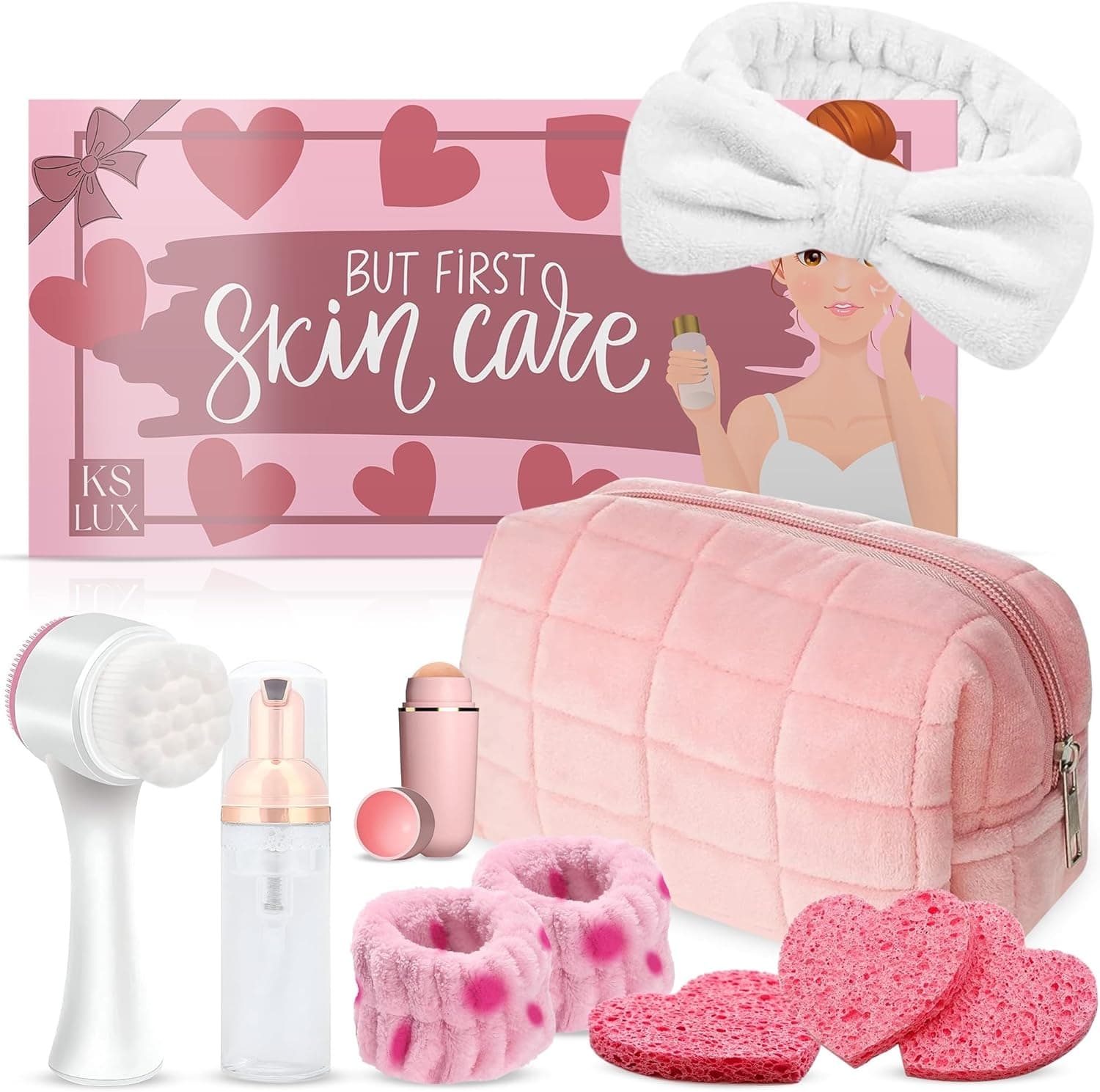 Kit skincare rosa de KS LUX con cepillo limpiador y accesorios