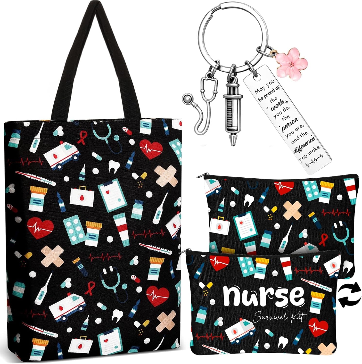 Set de regalo para enfermera con bolsa de cosméticos, llavero y complementos