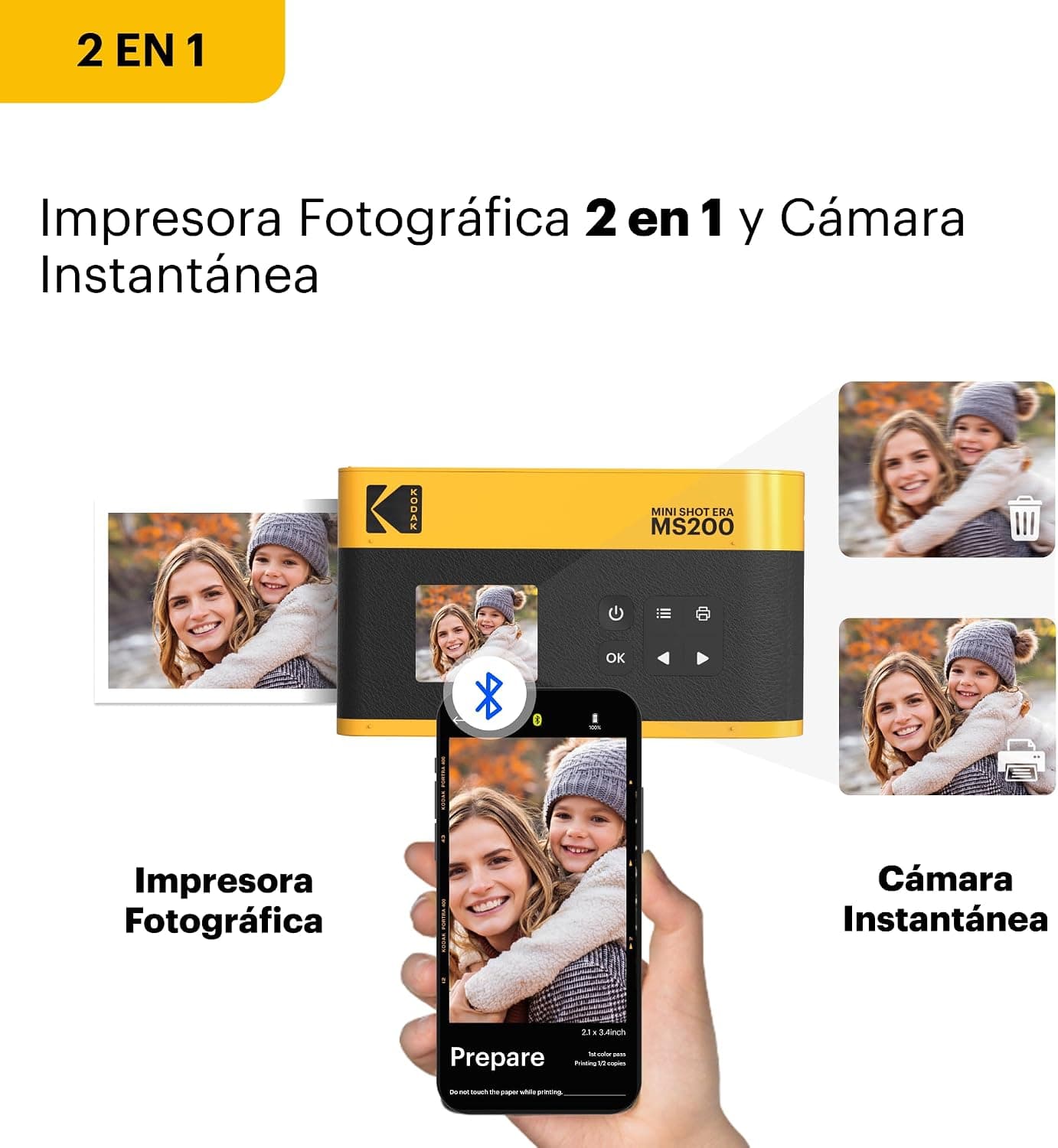 Contenido de la caja de la Kodak Mini Shot 2 ERA, cartuchos y papel fotográfico