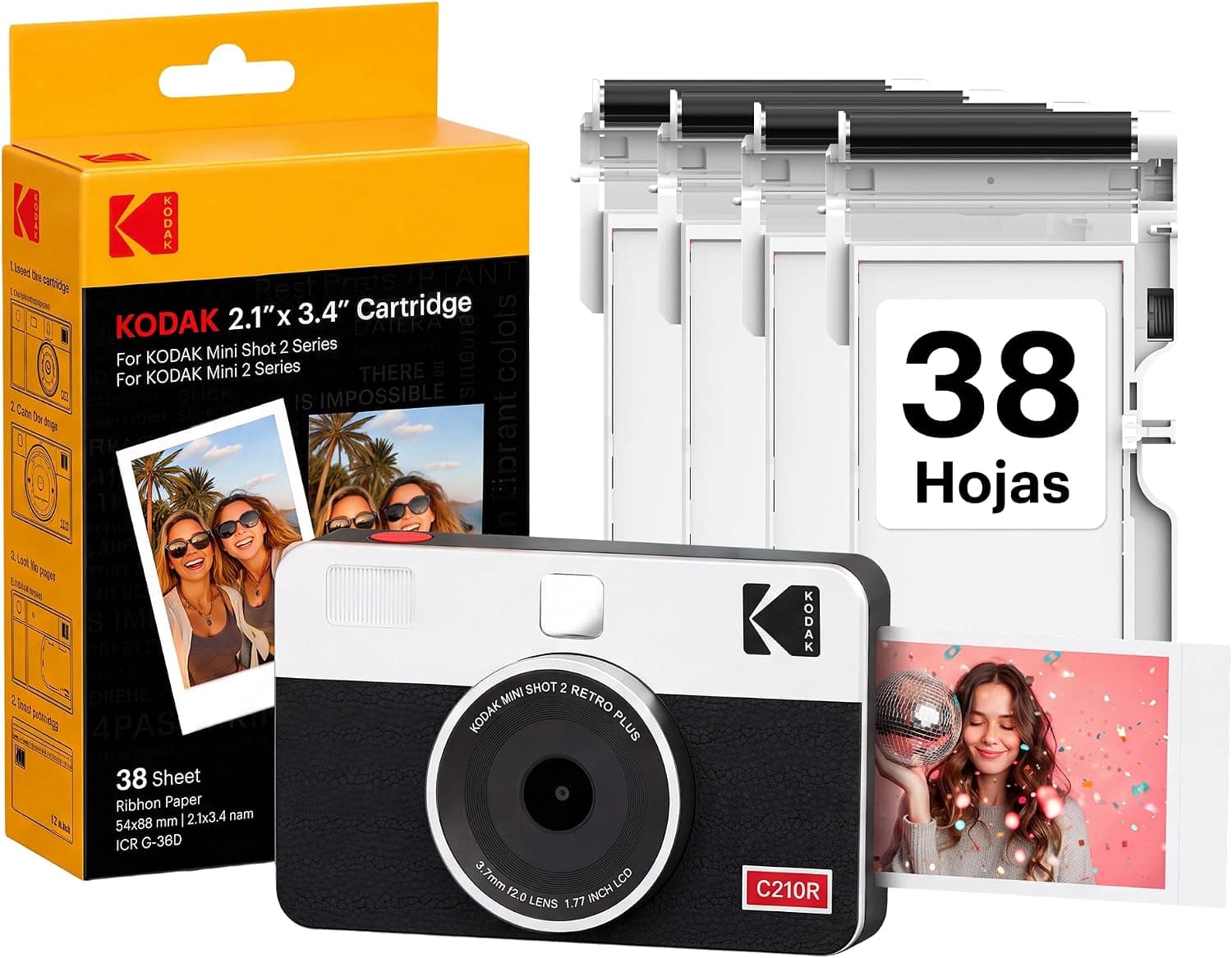 La Kodak Mini Shot 2 Retro en blanco con diseño de cámara clásica