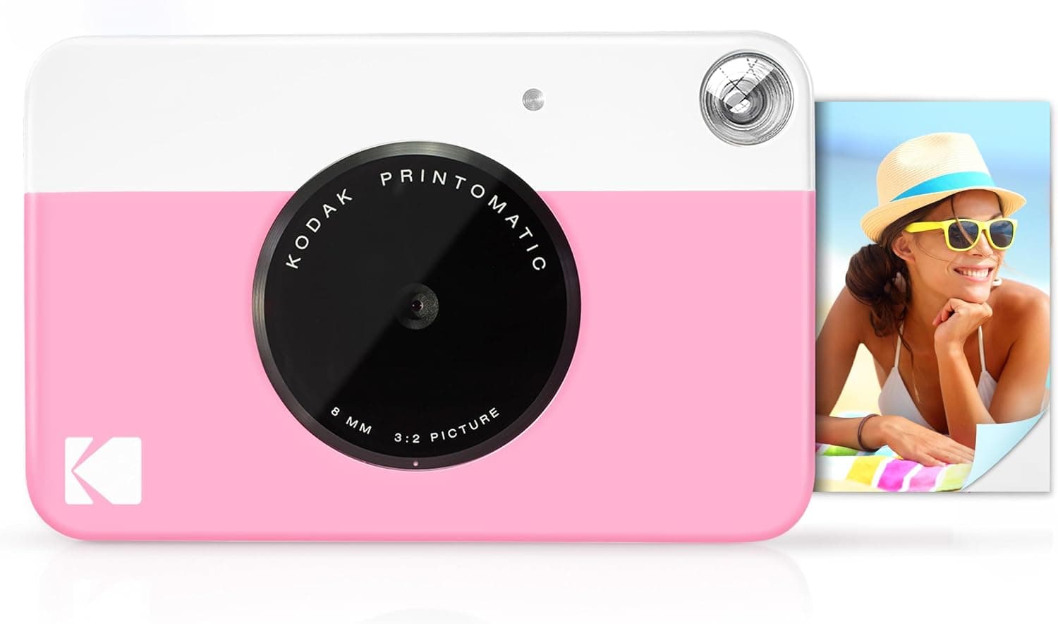 La Kodak Printomatic en color rosa junto a su caja