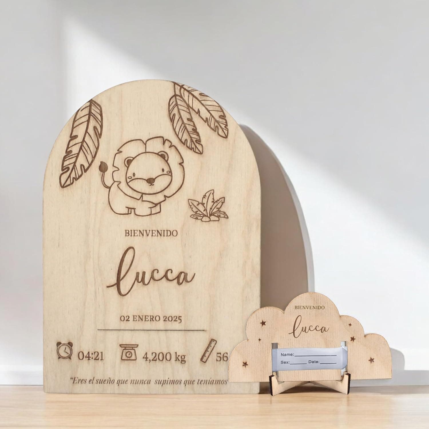 Lámina de Madera Natalicio Personalizado con Soporte y Nube, foto 3