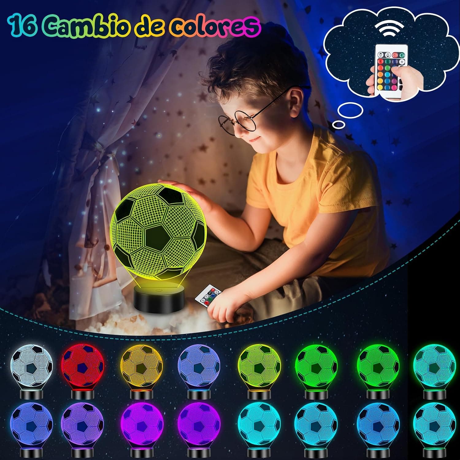Lámpara 3D de Balón de Fútbol con Mando a Distancia, foto 3
