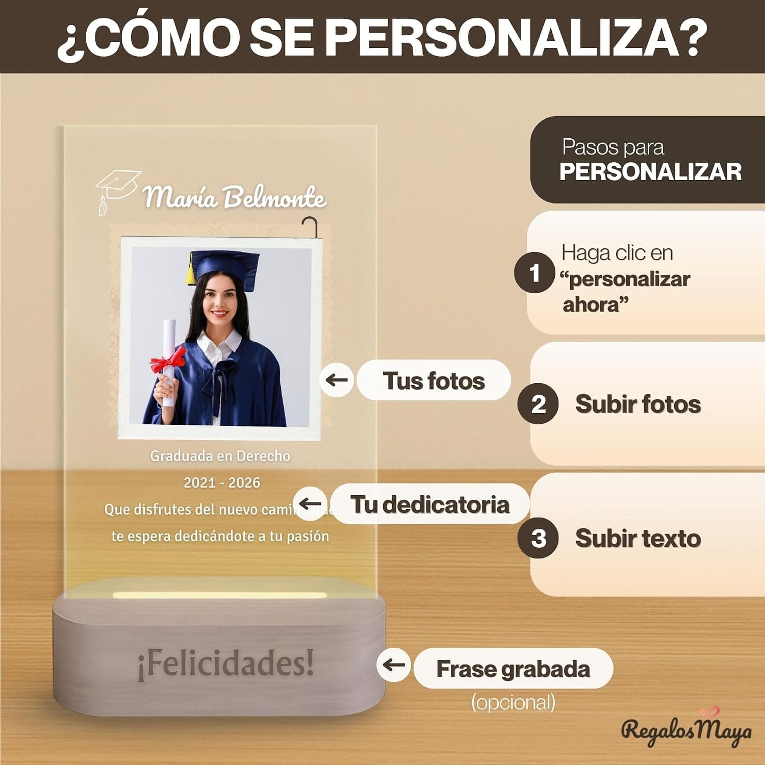 Lámpara LED personalizada para celebrar una graduación, foto 3