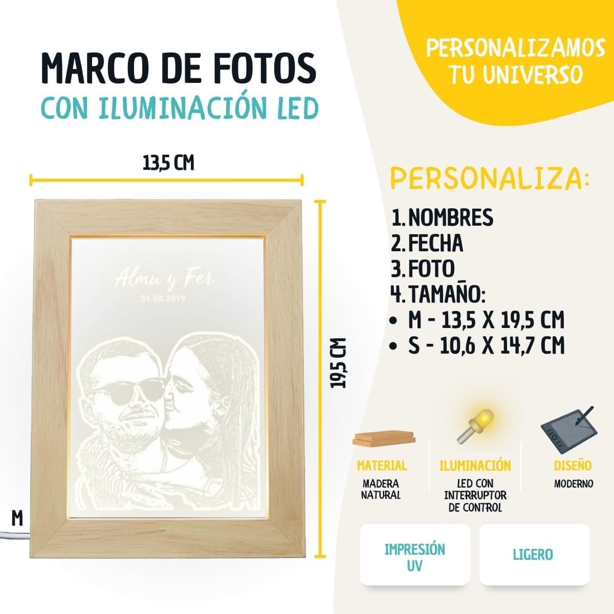 La lámpara apagada, con el marco y el acabado a la vista