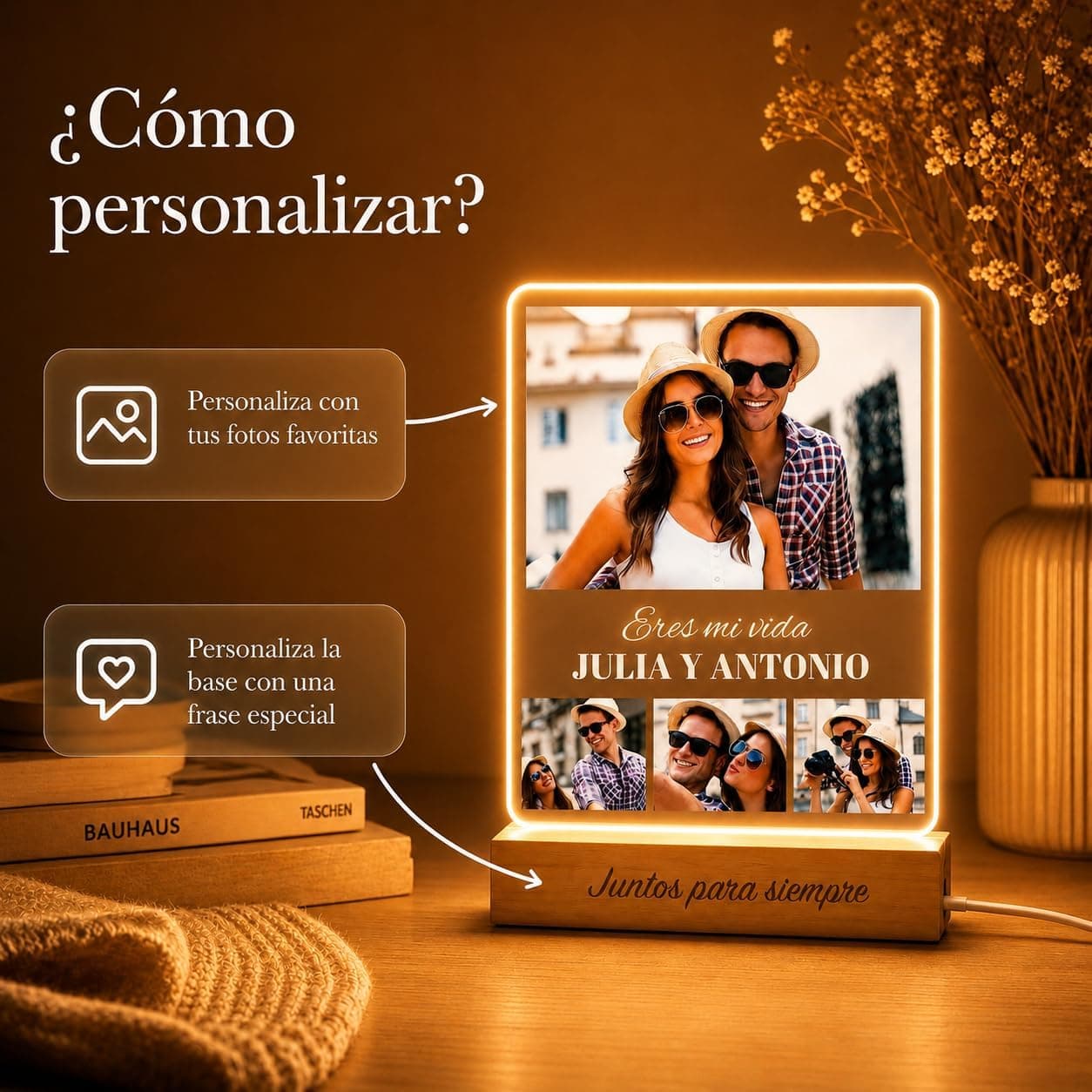 Lámpara personalizada con collage de fotos y texto, foto 2