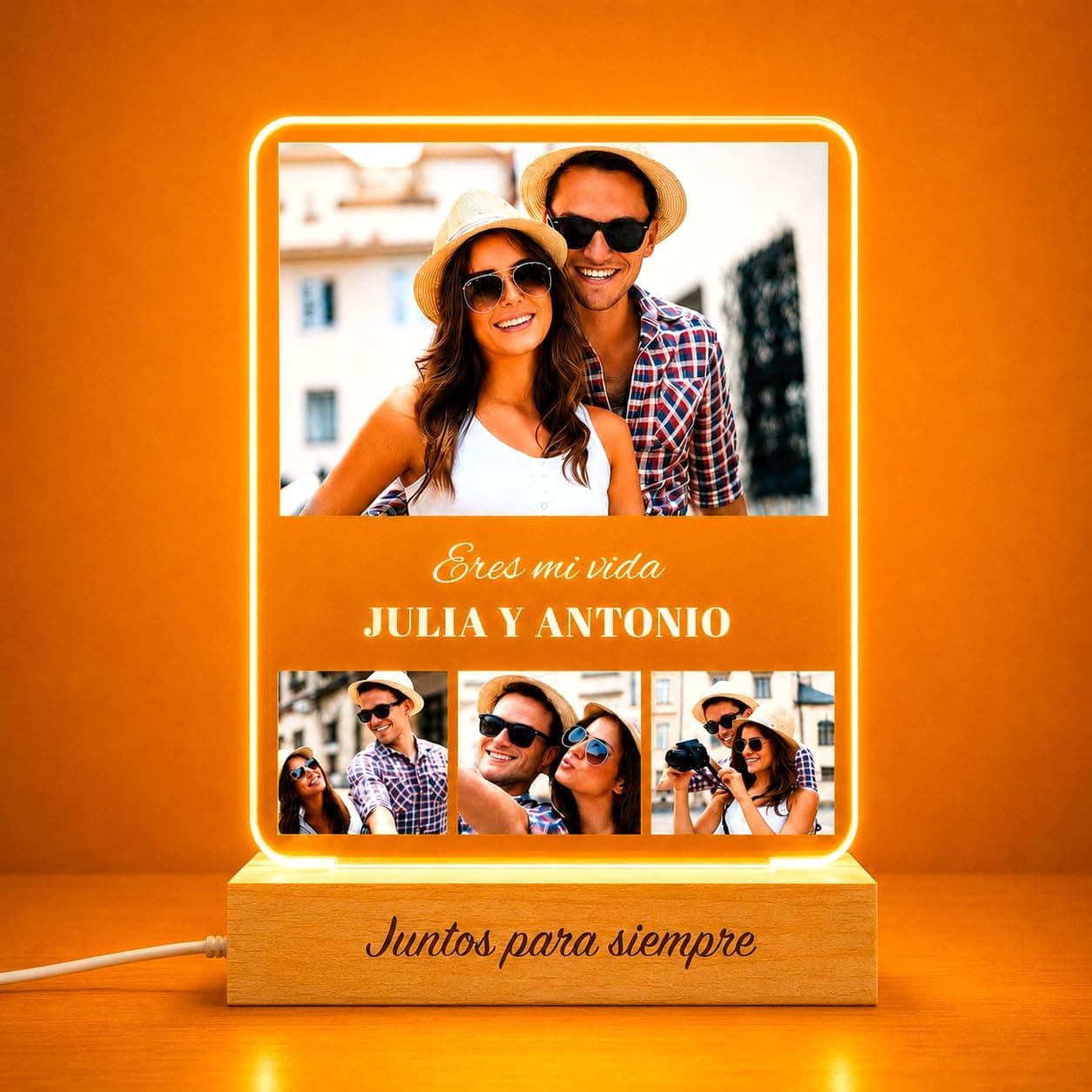 Lámpara con luz LED y un collage de fotos personalizado