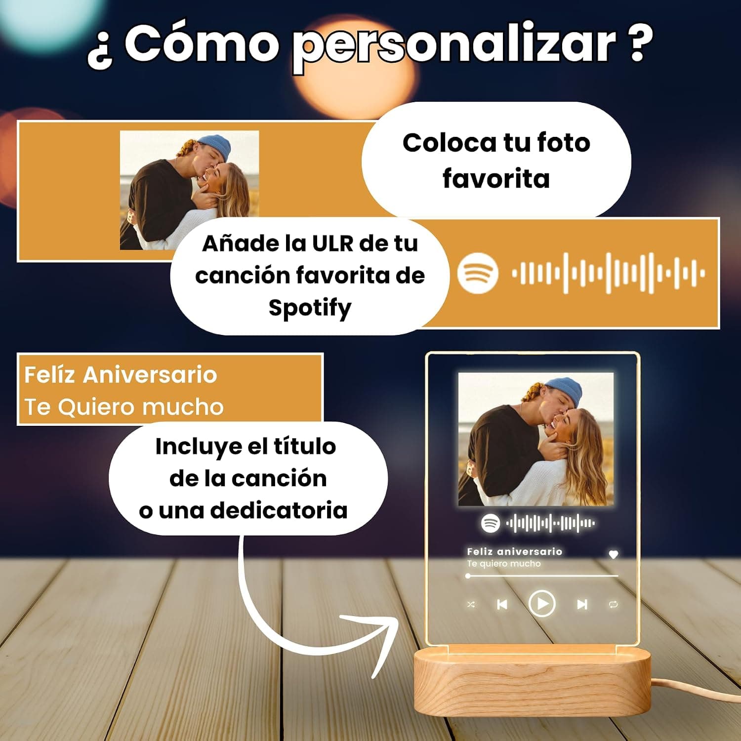 Placa con luz LED y el código de una canción de Spotify escaneable
