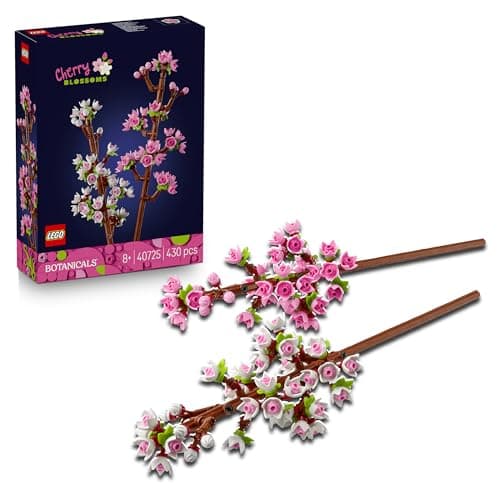 Dos ramitas de flores de cerezo LEGO en tonos rosa pastel y blanco