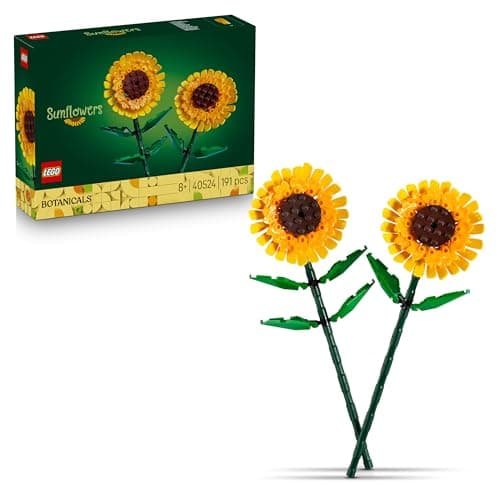 Dos girasoles LEGO pequeños con tallos y hojas ajustables