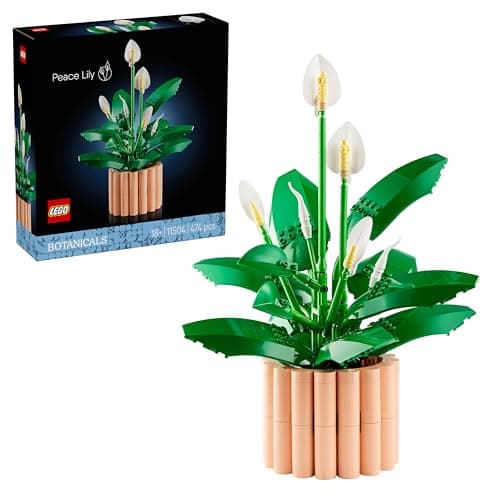 Lirio de la paz LEGO con seis flores blancas en distintas fases de apertura