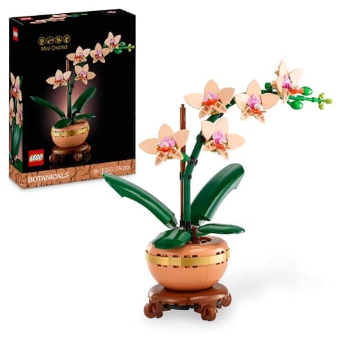 Miniorquídea LEGO color melocotón con capullos y hojas verdes