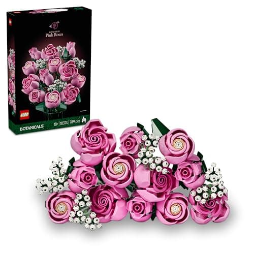 Ramo LEGO de rosas rosas en tres etapas de floración diferentes