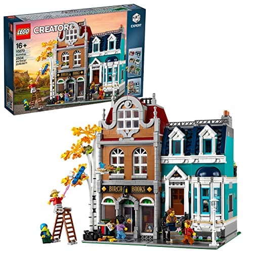 Edificio modular LEGO de una librería con casa adyacente