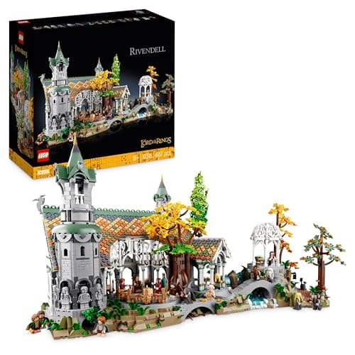 Maqueta LEGO de Rivendel con la casa de Elrond decorada con hojas de otoño