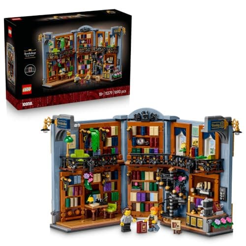 Sujetalibros LEGO en forma de librería con el interior detallado a la vista
