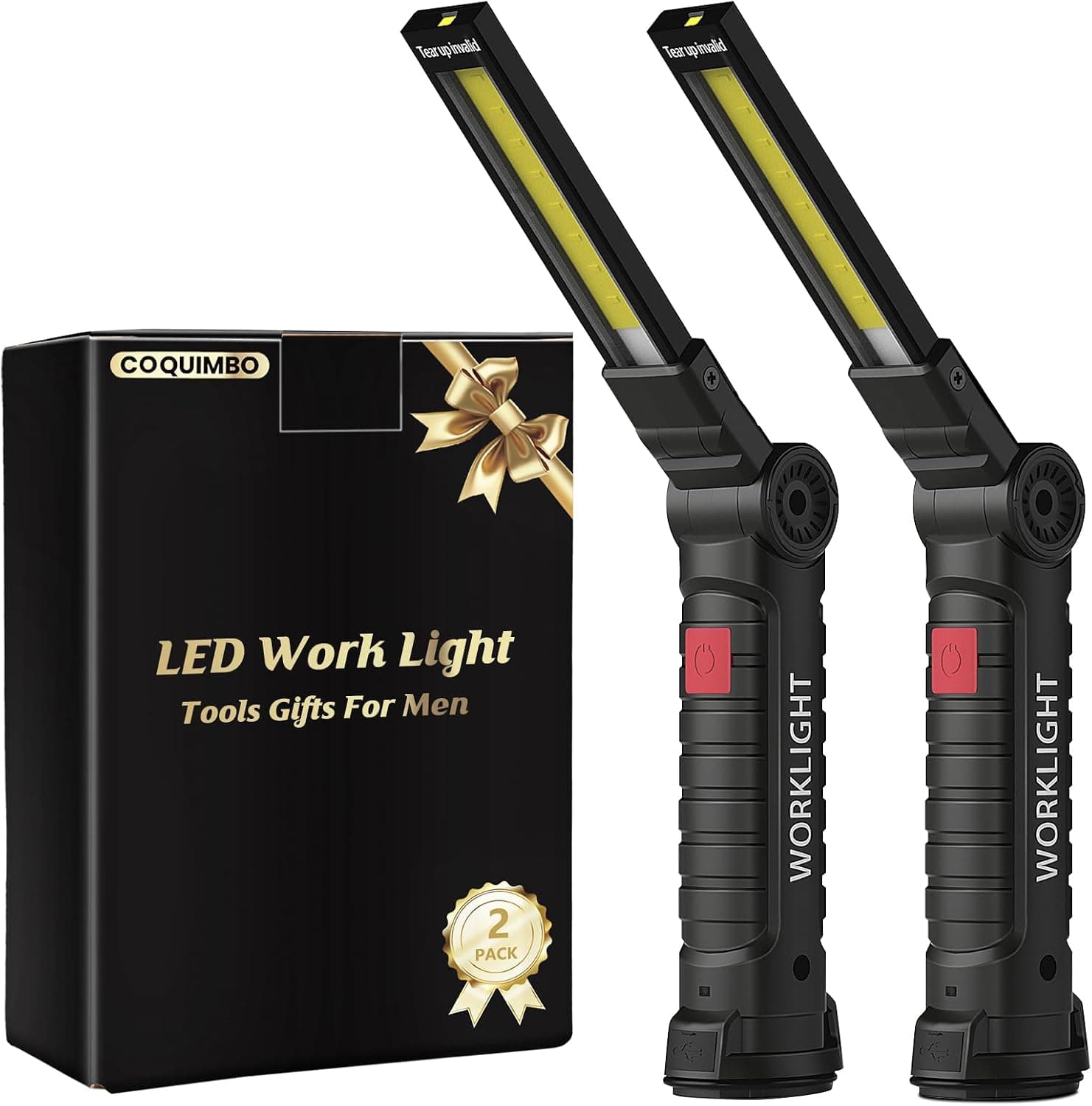 Pack de dos linternas de trabajo LED negras de Coquimbo en su caja de regalo