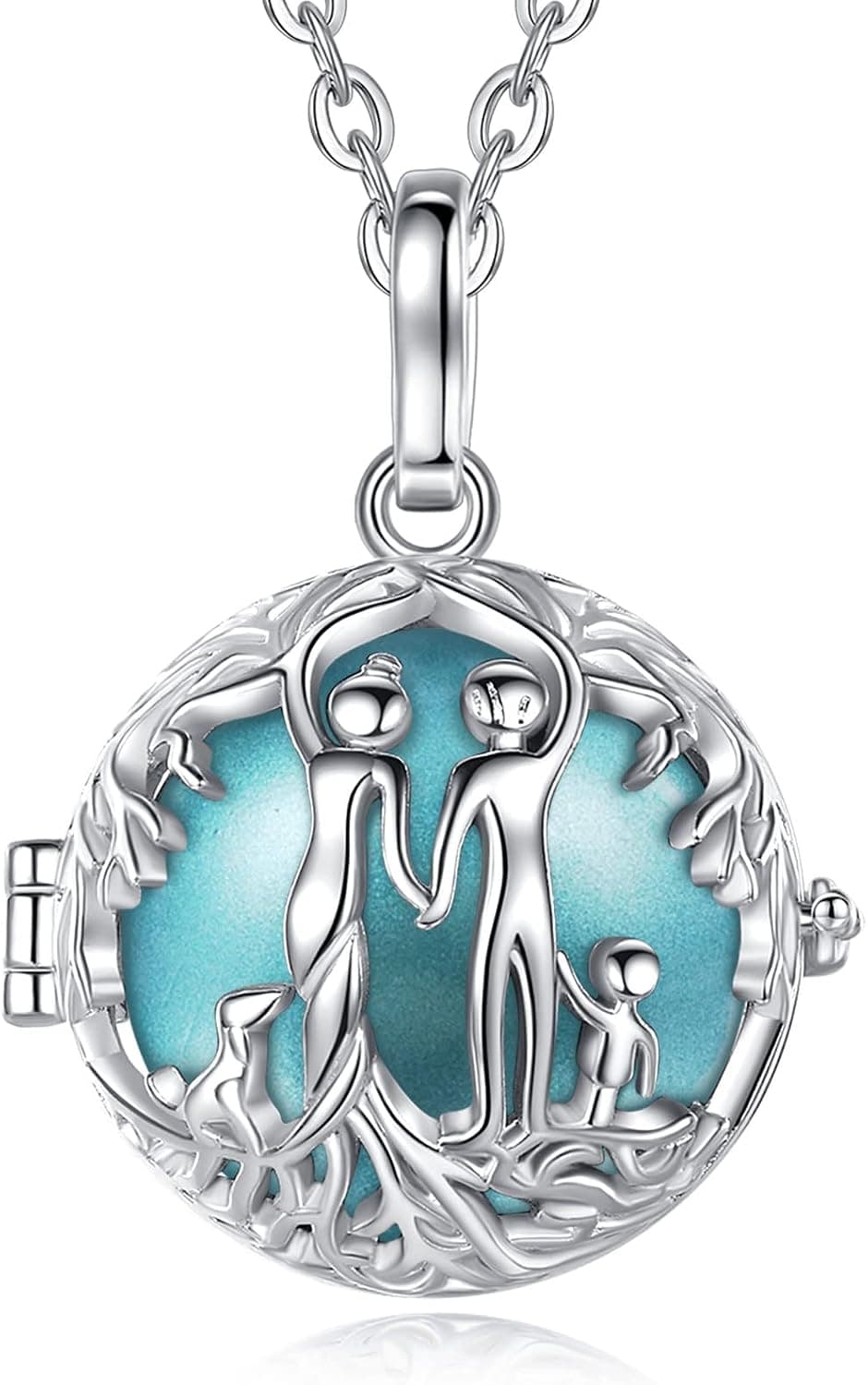 Collar largo con colgante de llamador de ángeles con motivo de árbol de la vida