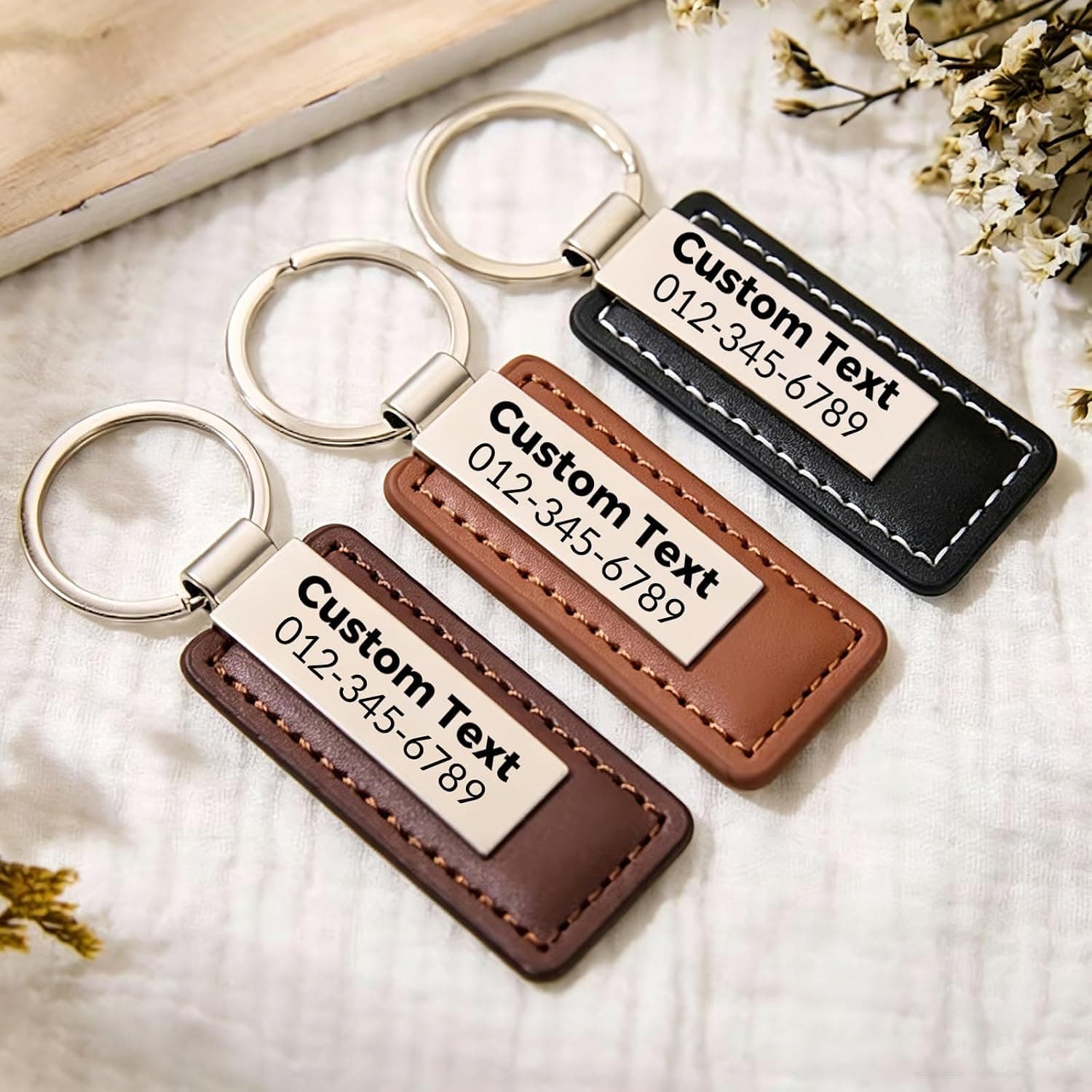 Llavero de cuero personalizado con nombre grabado, foto 3