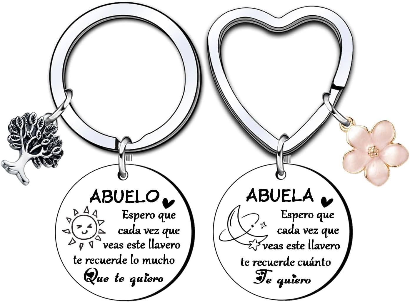 Los dos llaveros de acero, uno para la abuela y otro para el abuelo