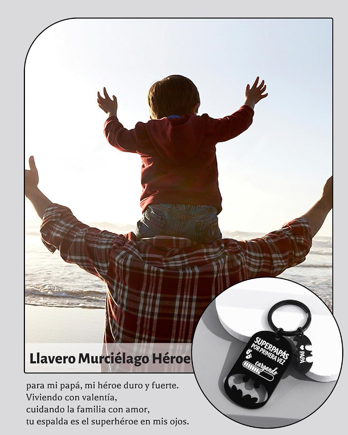 Llavero metálico con mensaje futuro papá, colgado y listo para usar a diario
