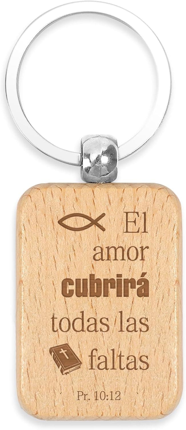 Llavero de madera con versículo bíblico grabado