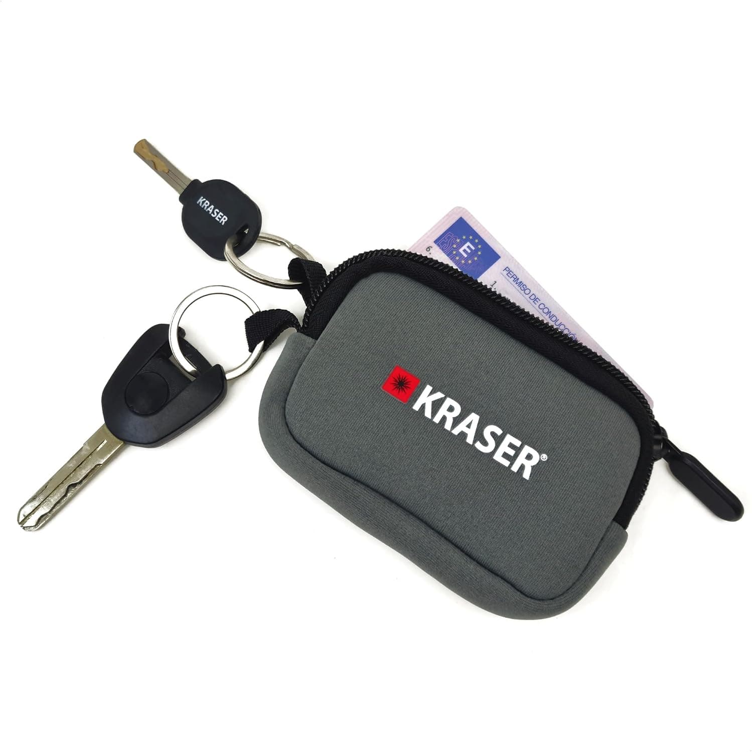 Llavero negro de neopreno KRASER con compartimento interior para tarjetas y llaves