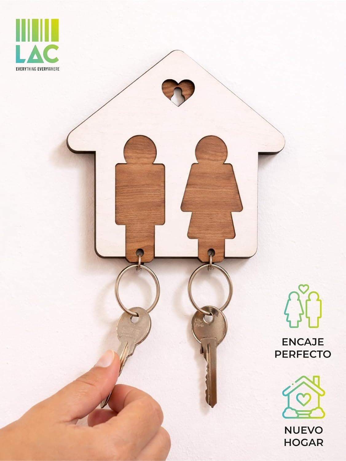 Llavero doble de madera con forma de casita para pareja, foto 3