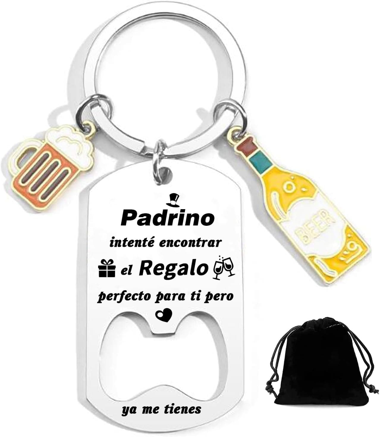 Llavero dedicado al padrino, sobre fondo blanco