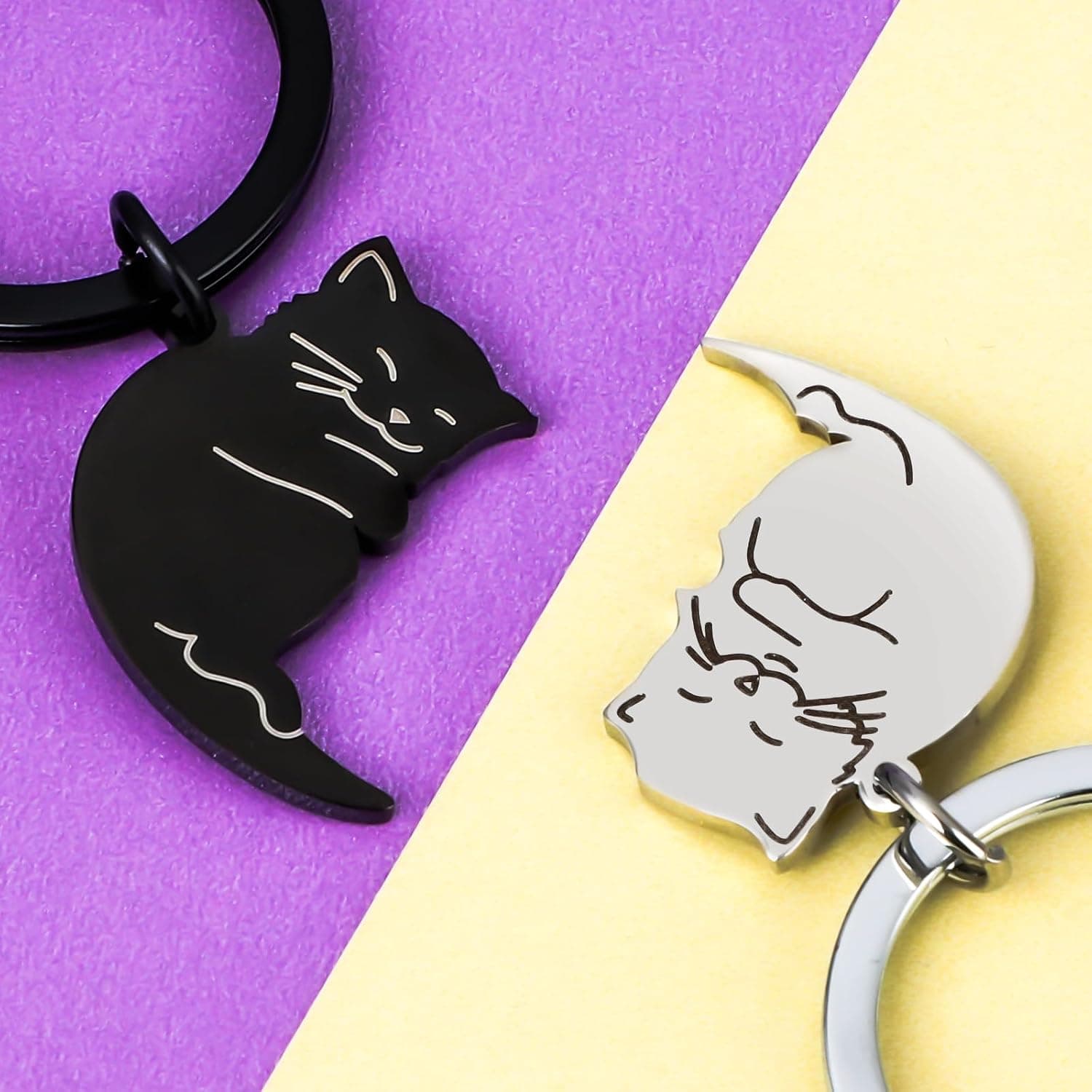 Llaveros de pareja a juego, diseño de gato, foto 3