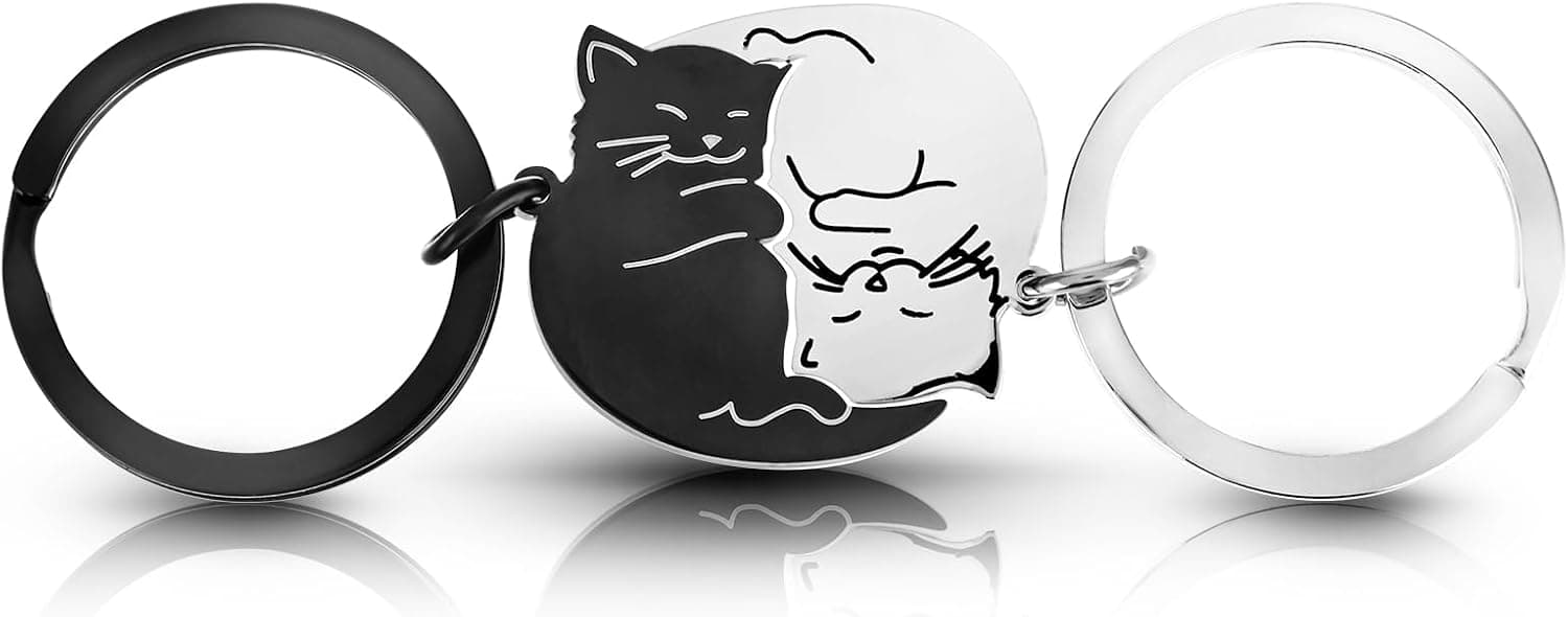 Set de dos llaveros a juego con diseño de gato para pareja