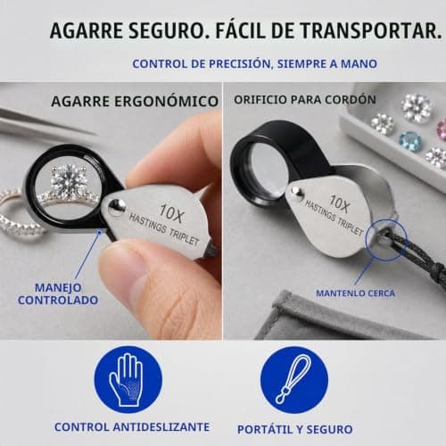 Lupa abierta mostrando el mecanismo plegable