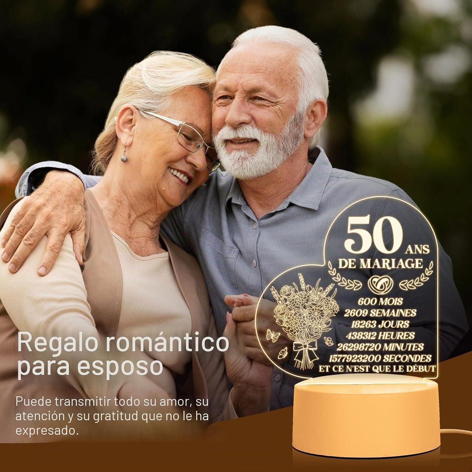 La pieza apagada, mostrando el grabado sobre la placa transparente