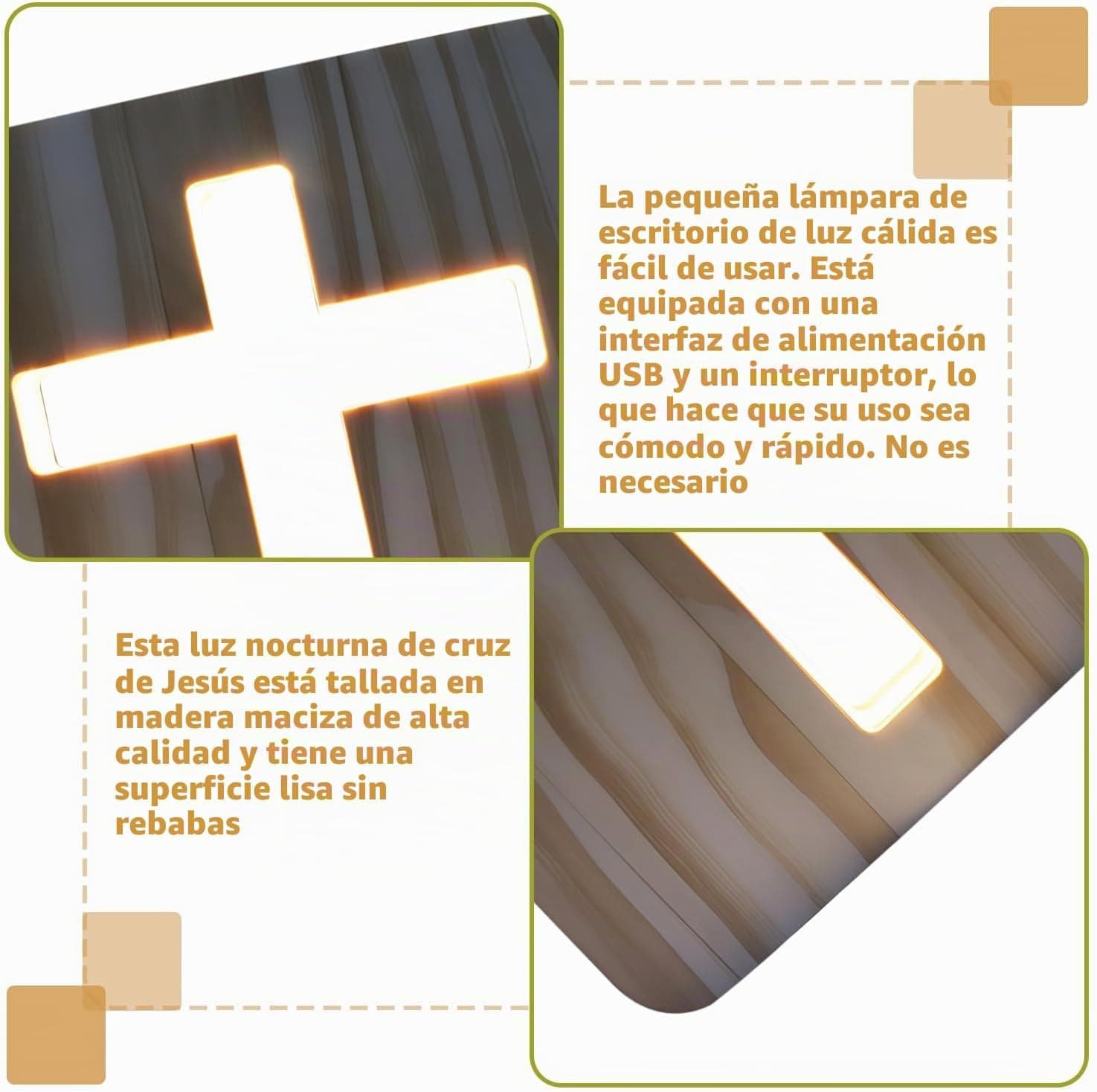 Luz nocturna de cruz con Jesús, tallada en madera 3D, foto 3