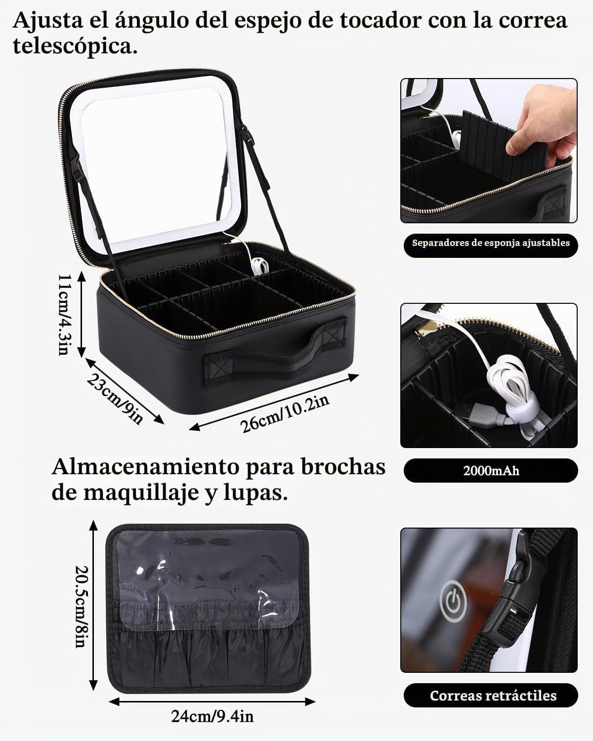 Maletín de maquillaje LEAZZLE con espejo y lupa de aumento, foto 2