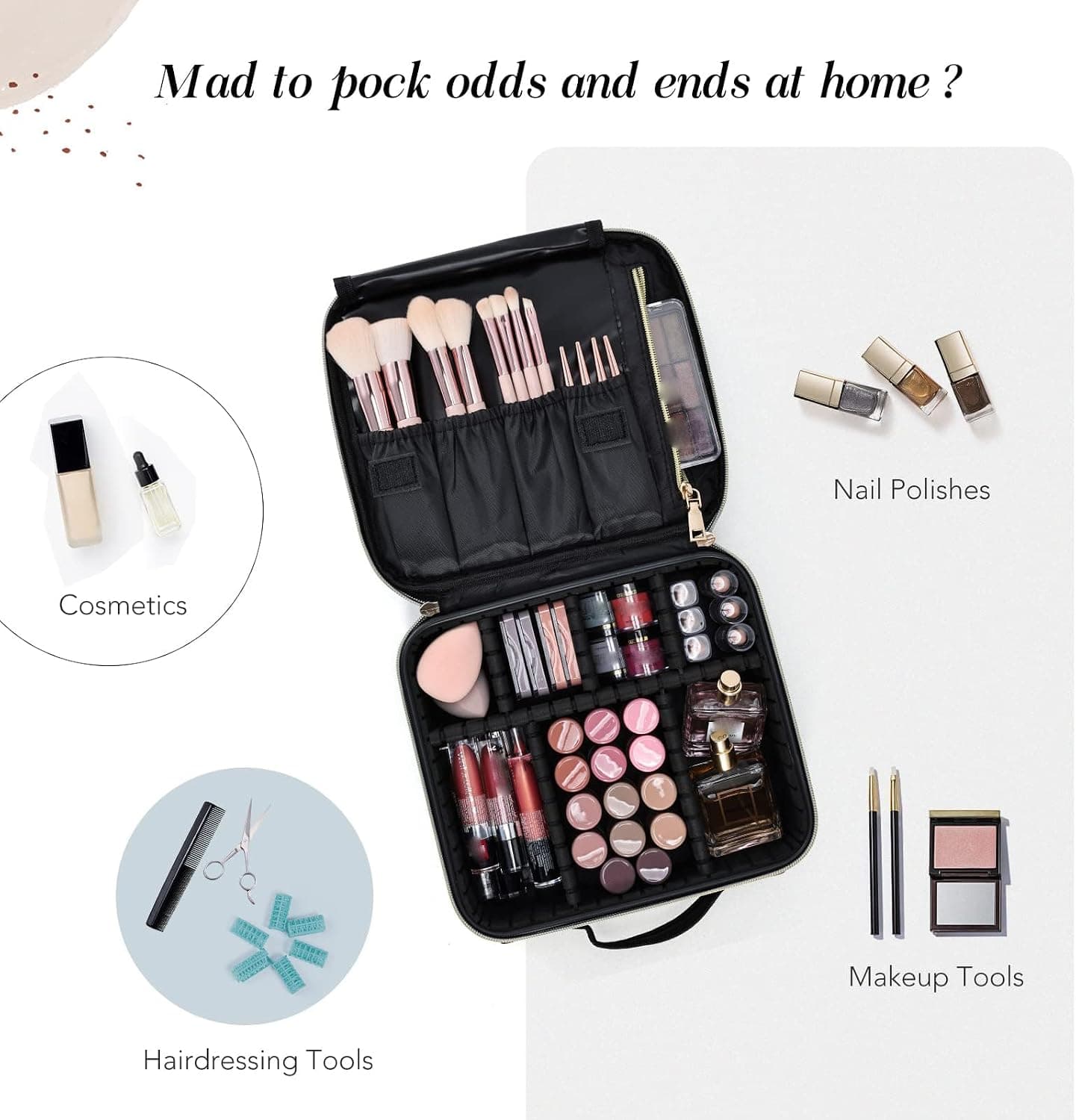 Maletín de maquillaje portátil con separadores, Joligrace, foto 2
