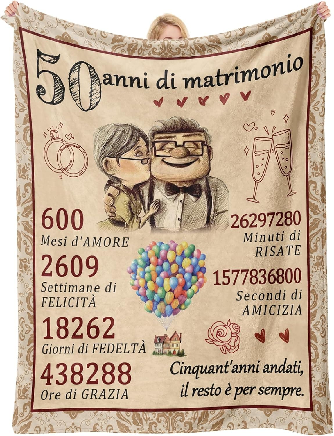 Manta con mensaje dedicado a los 50 años de matrimonio