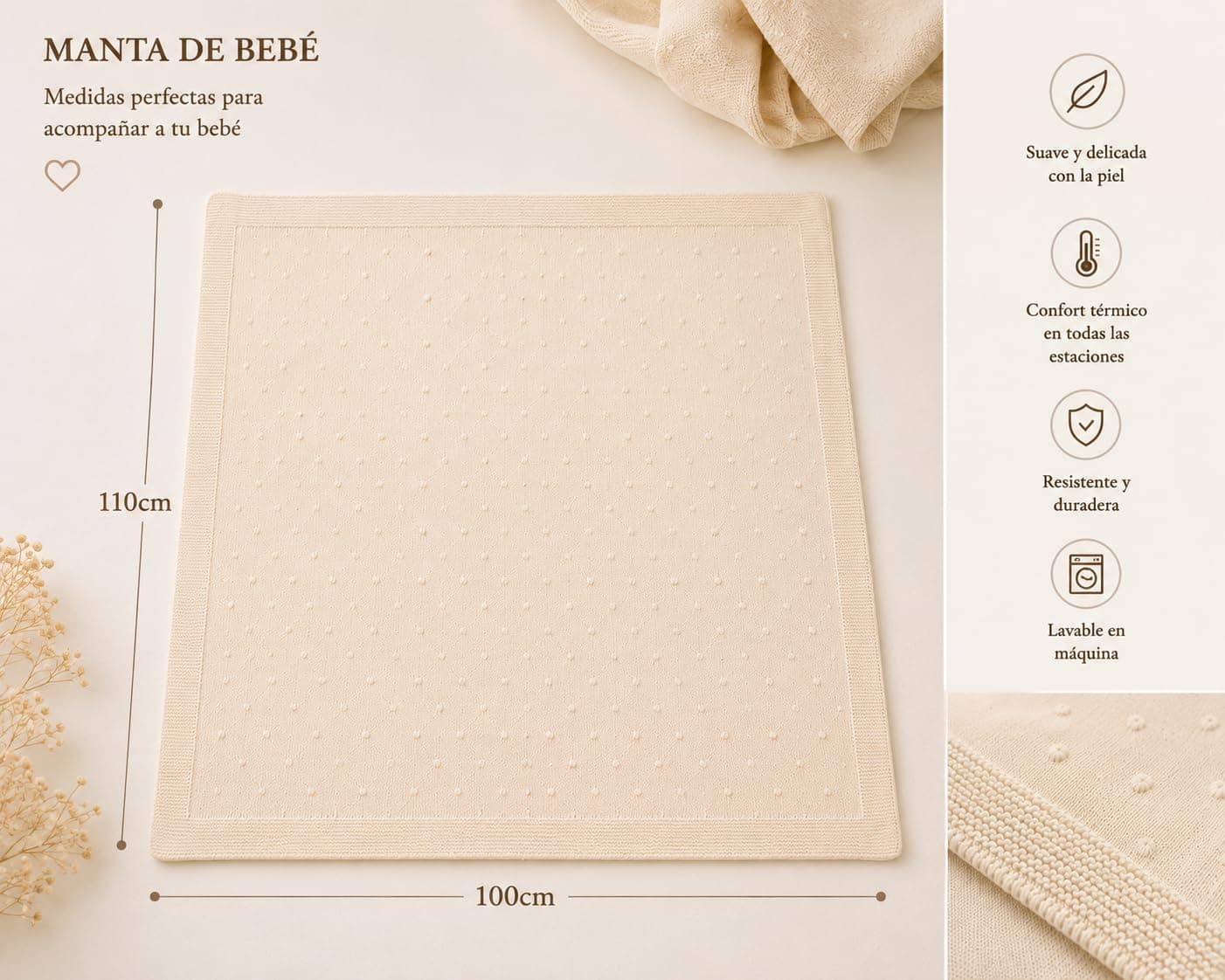 Manta de Bebé Personalizada con Nombre Bordado, Acrílico, foto 3