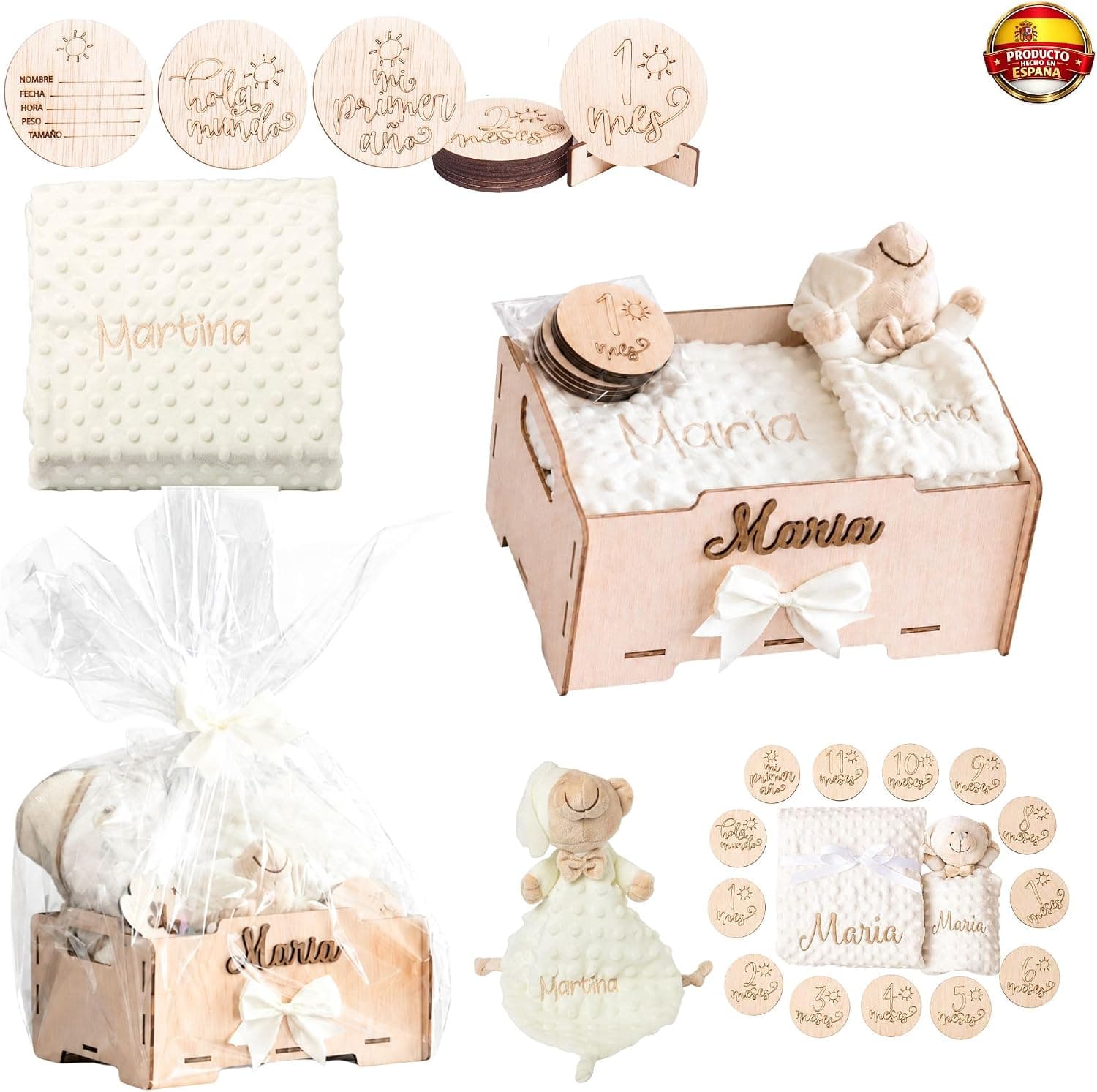 Manta Bebé Personalizada, Cesta Regalo con Doudou y Placas, foto 3