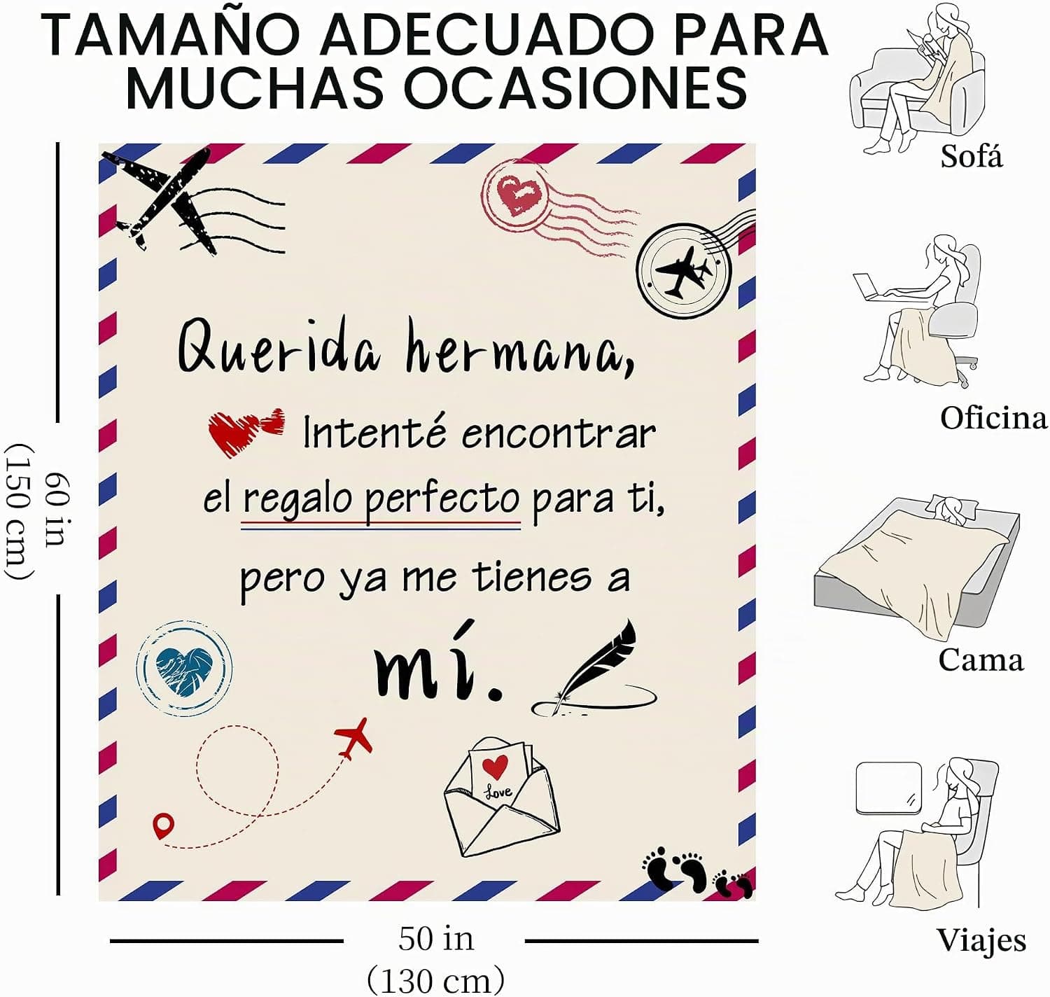 Manta suave doblada con mensaje divertido impreso dedicado a una hermana