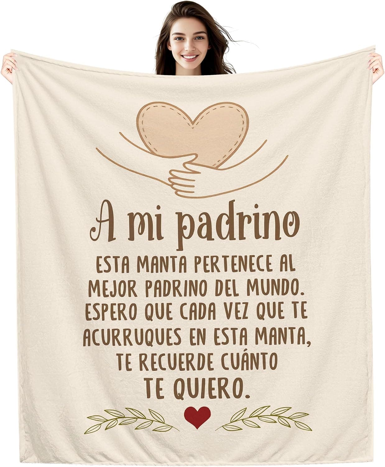 Manta con un mensaje dedicado al padrino, extendida mostrando el texto