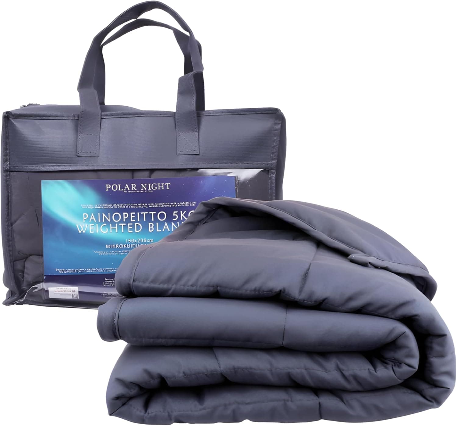 Manta pesada gris extendida sobre una cama