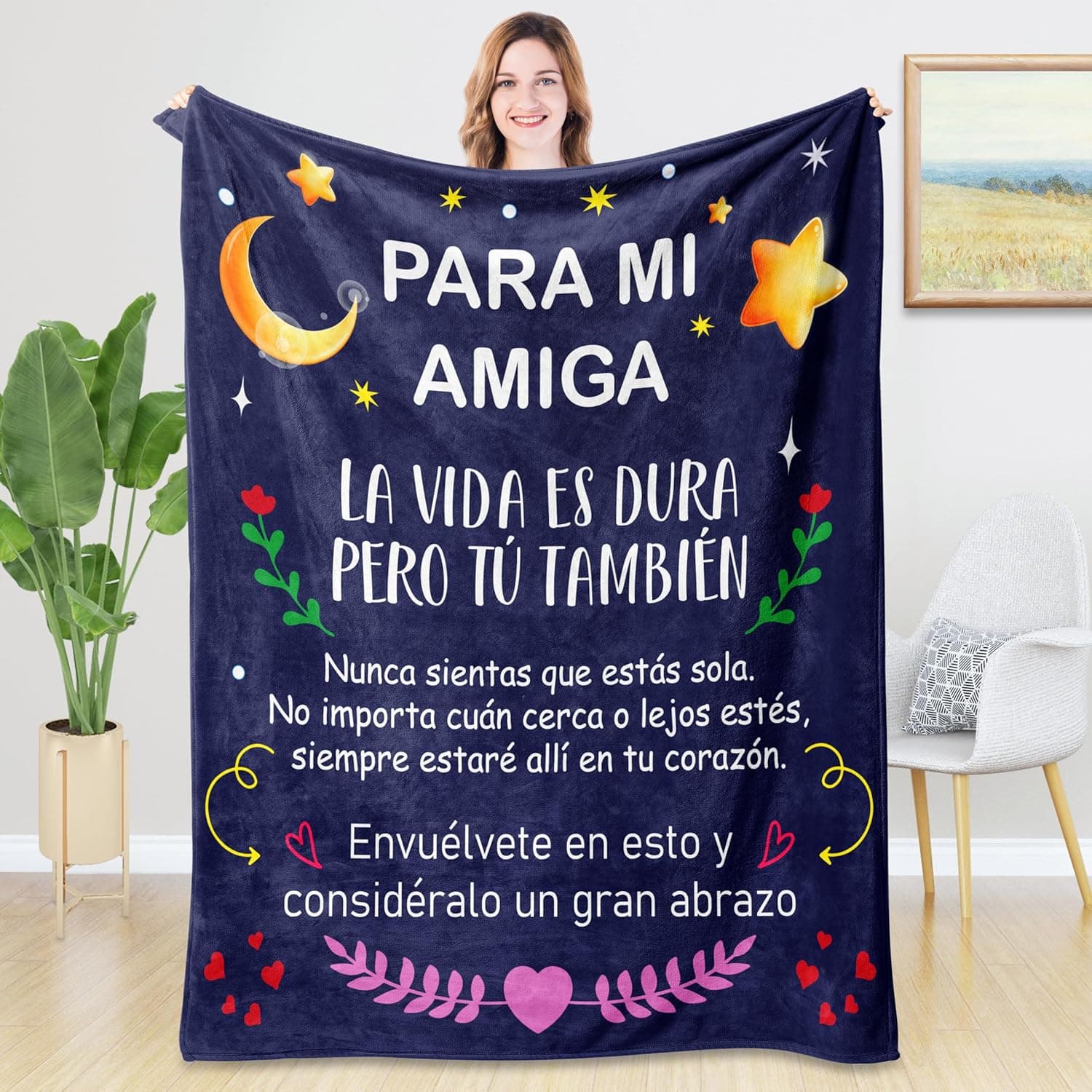 Manta suave doblada, pensada como regalo original para una amiga
