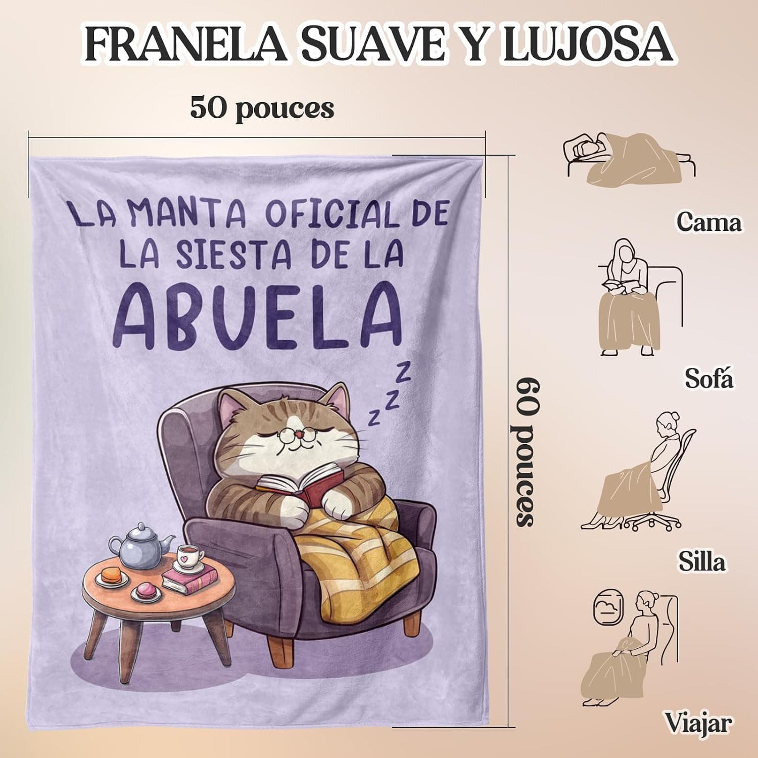 Manta "La Siesta Oficial de la Abuela" con Gatitos, foto 3